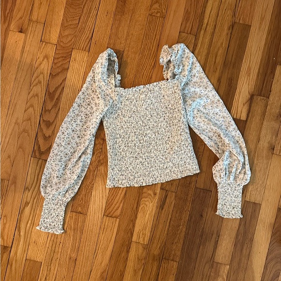 Commense Floral Puff Sleeve Ruched Blouse - Picture 2 of 2